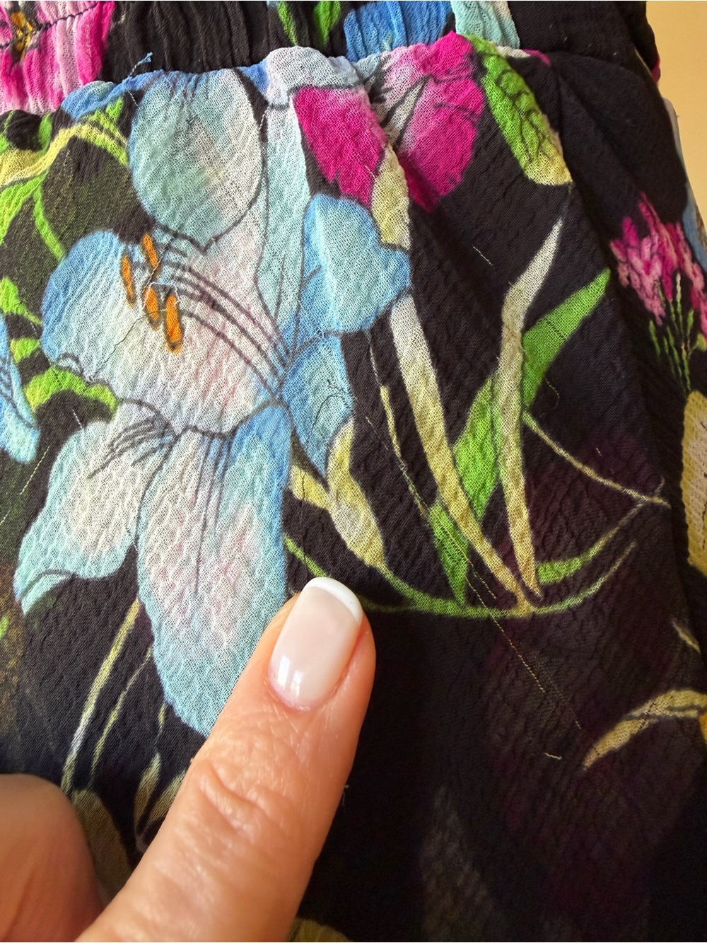 MISA Black Floral High-Low Ruffle Skirt | Silk Chiffon Tiered | Size S - Picture 7 of 8